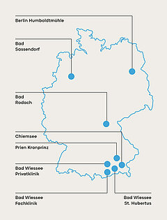 Zu sehen ist eine Deutschlandkarte mit den eingetragenen Orthopädie-Standorten.