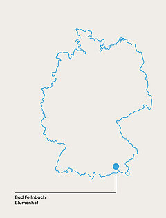 Zu sehen ist eine Deutschlandkarte mit dem Standort für die onkologische Behandlung in Bad Feilnbach.