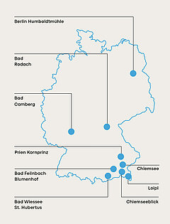 Zu sehen sind auf einer Deutschlandkarte die Standorte der Post-COVID Behandlung.